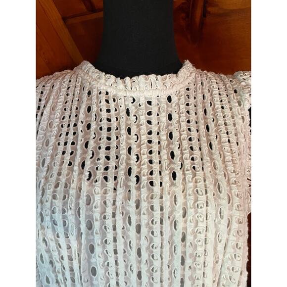 Madewell Eyelet Lace Ruffle Sleeve Pintuck Mini Dress sz L - Picture 4 of 9